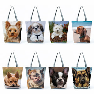 Customizable Pug Retriever Shopping Bag Foldable Shoulder Bag for Women