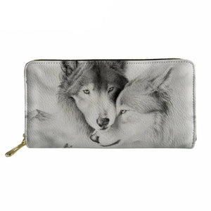 Wolf 3D Print Leather Long Wallet for Women Unique Clutch Purse