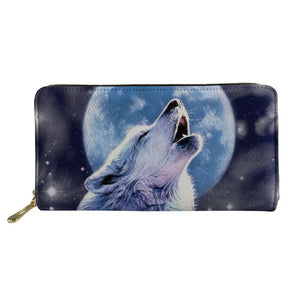 Wolf Moon Print Women Wallets Money Card Holder Ladies Purse Pouch