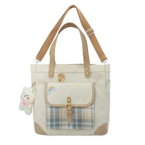 Canvas Shoulder Bag Lattice Handbags for Women Large Capacity Shopping Bag