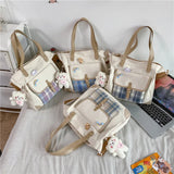 Canvas Shoulder Bag Lattice Handbags for Women Large Capacity Shopping Bag