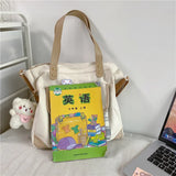 Canvas Shoulder Bag Lattice Handbags for Women Large Capacity Shopping Bag