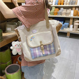 Canvas Shoulder Bag Lattice Handbags for Women Large Capacity Shopping Bag