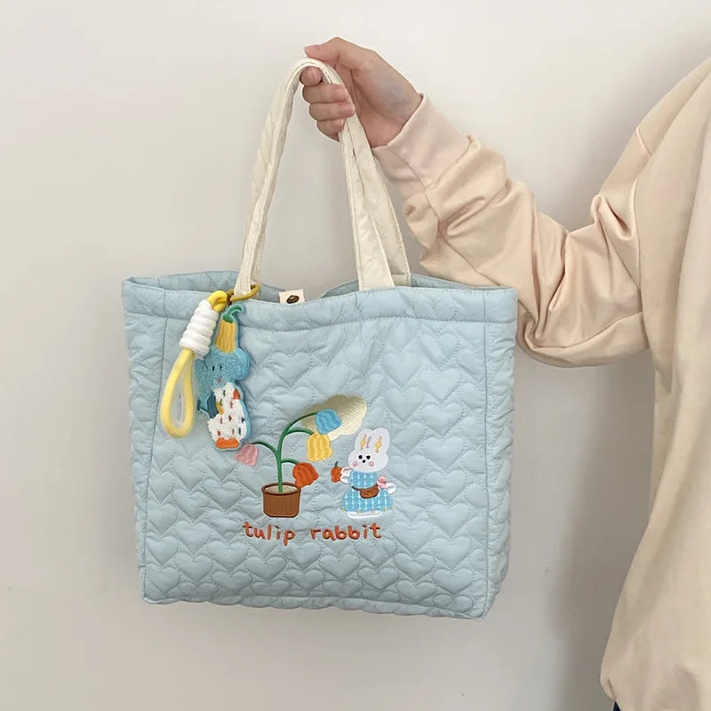 Embroidered Rabbit Shoulder Bag Sweet School Bag Large Capacity Shopping Bag