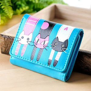 Cat Cartoon Wallet Short Female Card Holder Clutch PU Leather Coin Purse