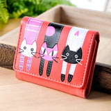 Cat Cartoon Wallet Short Female Card Holder Clutch PU Leather Coin Purse