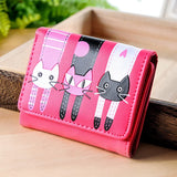 Cat Cartoon Wallet Short Female Card Holder Clutch PU Leather Coin Purse