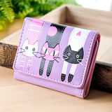 Cat Cartoon Wallet Short Female Card Holder Clutch PU Leather Coin Purse
