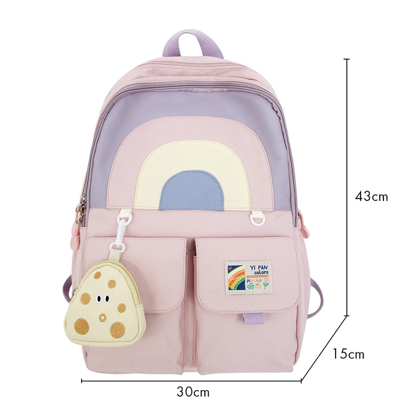 Women Multi-Pocket Nylon School Bag Girl Backpack
