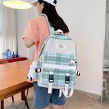 Plaid Backpack Female Student Large Capacity Bookbag Lady Anti Theft Rucksack