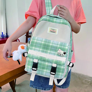 Plaid Backpack Female Student Large Capacity Bookbag Lady Anti Theft Rucksack