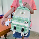 Plaid Backpack Female Student Large Capacity Bookbag Lady Anti Theft Rucksack