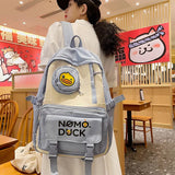Women School Bags for Girls Panelled Backpack Student Nylon Bookbag