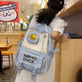 Women School Bags for Girls Panelled Backpack Student Nylon Bookbag