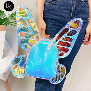 Women's Laser Small Backpack Butterfly Angel Wings Daypack