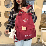 Corduroy Women's Backpack College Schoolbag Teen Girls Travel Bag