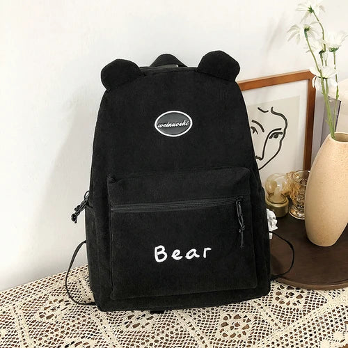 Corduroy Women's Backpack College Schoolbag Teen Girls Travel Bag