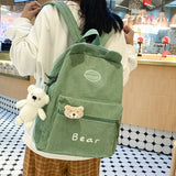 Corduroy Women's Backpack College Schoolbag Teen Girls Travel Bag