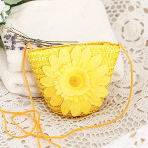 Japanese Flower Straw Bag Mini Messenger Woven Bag Shoulder Women's Purse