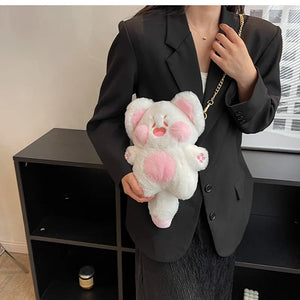 Girl Plush Doll Shoulder Bag Cat Crossbody Bag