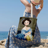 Oil Painting Shopping Bag Literary Retro Canvas Handbag