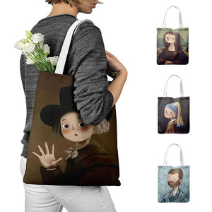 Oil Painting Shopping Bag Literary Retro Canvas Handbag