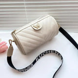 V-Pattern Shoulder Bag Cylinder Handbag
