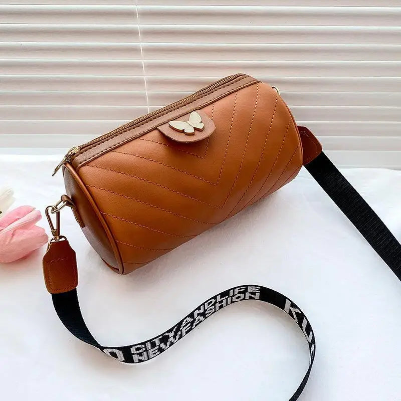 V-Pattern Shoulder Bag Cylinder Handbag