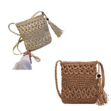 D0LF Beach Woven Straw Shoulder Bag with Tassel Boho Crossbody