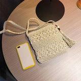 D0LF Beach Woven Straw Shoulder Bag with Tassel Boho Crossbody
