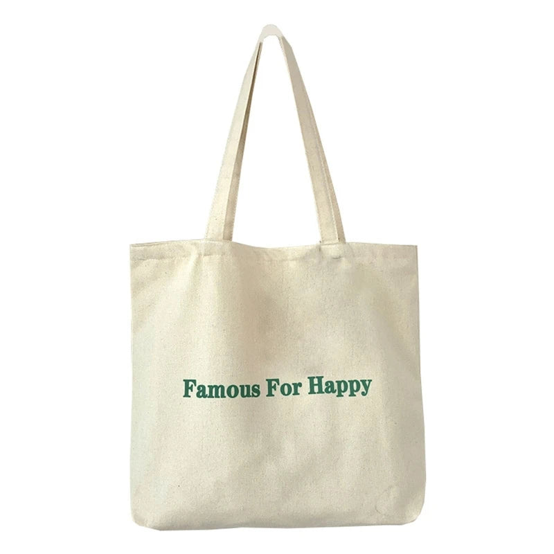 D0LF Canvas Tote Bag Zipper Pocket Shoulder Bags Work Grocery Shopping Letters