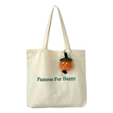 D0LF Canvas Tote Bag Zipper Pocket Shoulder Bags Work Grocery Shopping Letters