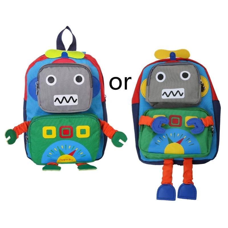 D0LF Children Animal Backpack Plush Robot Backpacks Toddler Storage Bag