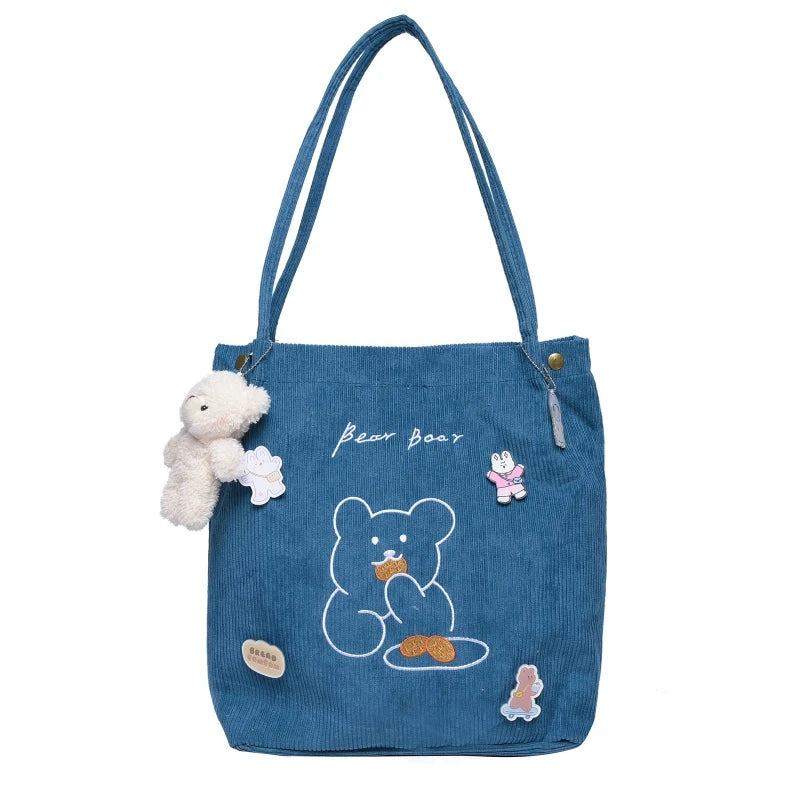 D0LF Corduroy Shoulder Bag Casual Tote Handbag for Wedding Gym Bags