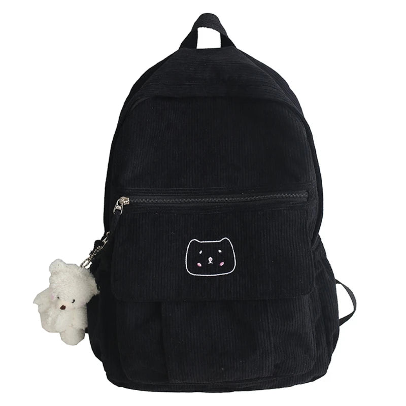 D0LF Corduroy Women Backpack Solid Female Student Schoolbag for Teenage Girl