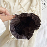 D0LF Flower Straw Bag Drawstring Bucket Bag Woven Shoulder Bag