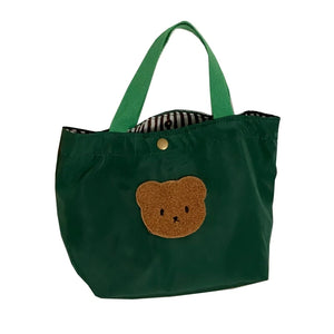 D0LF Cute Bear Lunch Bag Plaid School Bag for Girls