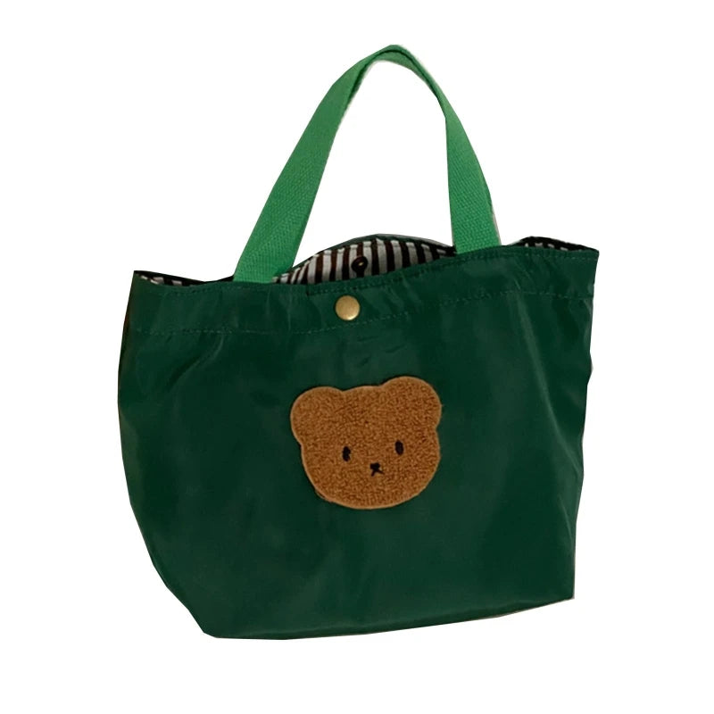 D0LF Cute Bear Lunch Bag Plaid School Bag for Girls