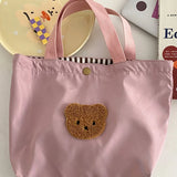 D0LF Cute Bear Lunch Bag Plaid School Bag for Girls