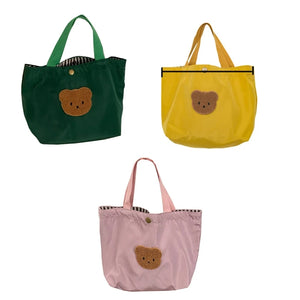 D0LF Cute Bear Lunch Bag Plaid School Bag for Girls