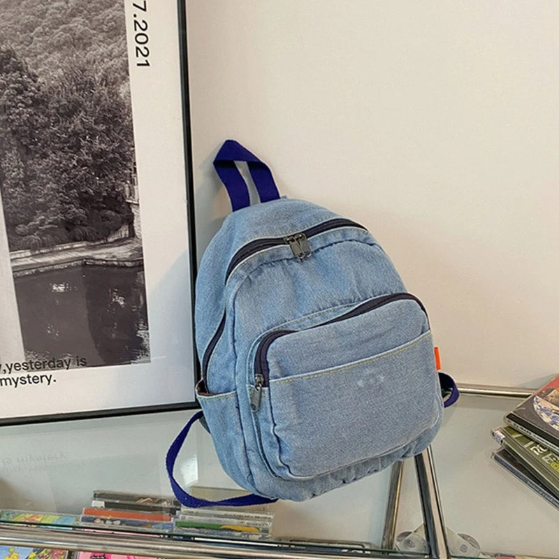 D0LF Women Backpack Vintage Denim School Bookbag Casual Daypack Rucksack