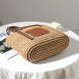 D0LF Women Beach Straw Handbag with Adjustable Handle Large Shoulder Tote Bag
