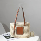 D0LF Women Beach Straw Handbag with Adjustable Handle Large Shoulder Tote Bag