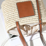 D0LF Women Beach Straw Handbag with Adjustable Handle Large Shoulder Tote Bag