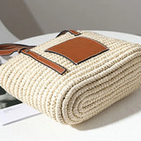 D0LF Women Beach Straw Handbag with Adjustable Handle Large Shoulder Tote Bag
