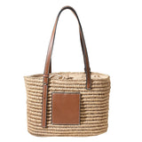 D0LF Women Beach Straw Handbag with Adjustable Handle Large Shoulder Tote Bag