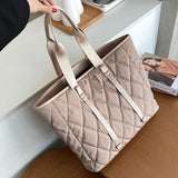 D0LF Women Large Capacity Nylon Tote Bag Quilted Solid Work Shoulder Handbag