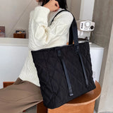 D0LF Women Large Capacity Nylon Tote Bag Quilted Solid Work Shoulder Handbag