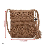 D0UD Women Beach Straw Shoulder Messenger Bag Tassel Boho Hollow Out