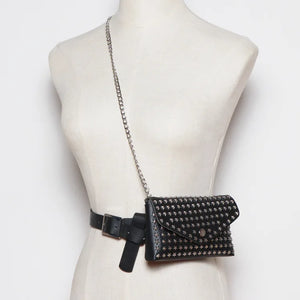 Rivet Belt Bag Leather Fanny Pack Small Waist Bags Punk Purse ZM0768